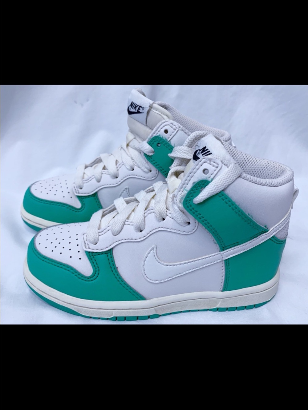 Nike Kids High-Top Sneakers in White and Teal Green